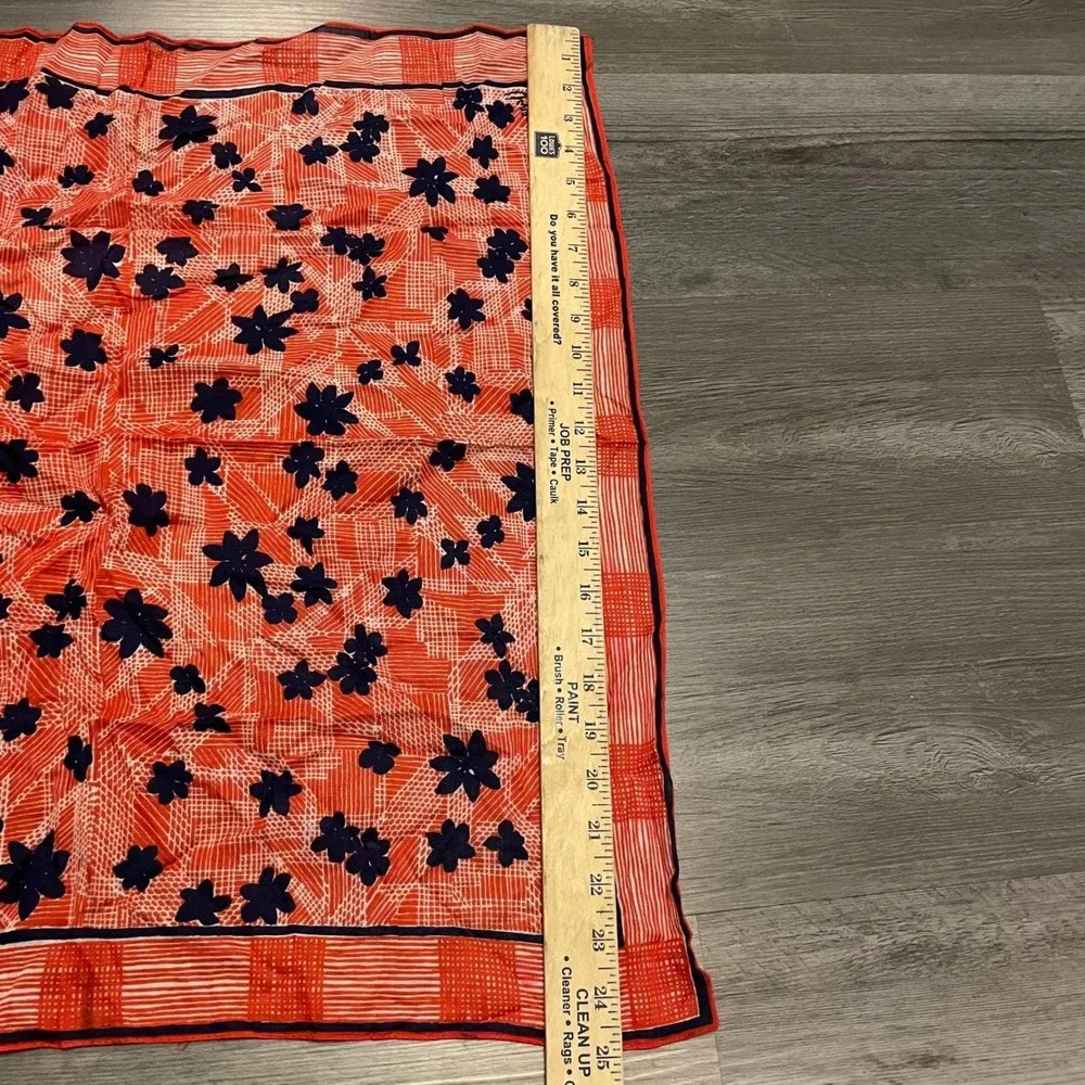 Vera Vintage Square Scarf Red Navy Blue Floral Geometric Print Hand Rolled Hem
